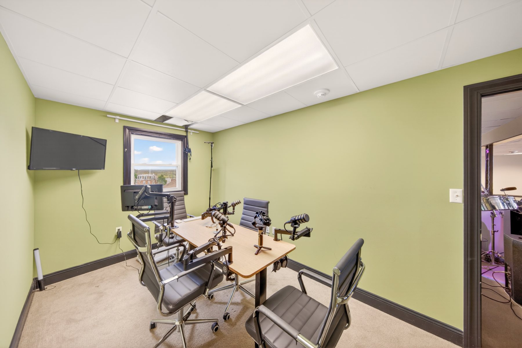 Multi-guest podcast recording room at 219 Studios